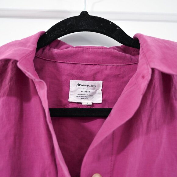 Maison 123 Small Belted Button Down Shirt Dress in Purple Pink - Picture 3 of 9
